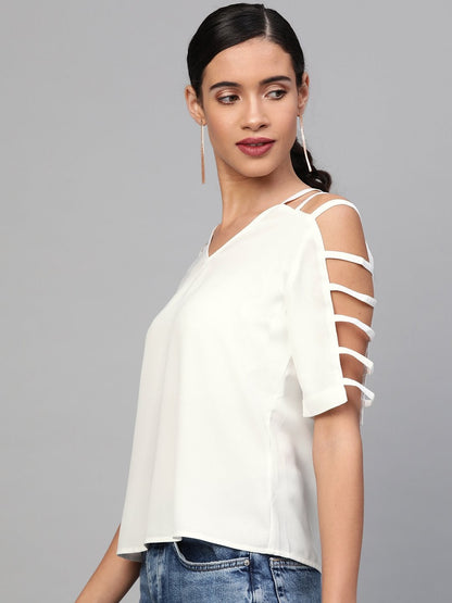 Women's Off-White Strappy Sleeve Top