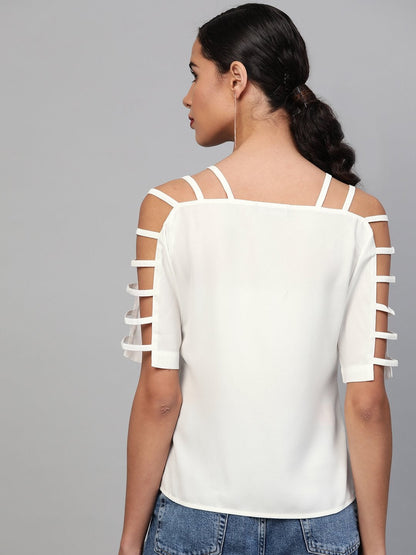 Women's Off-White Strappy Sleeve Top