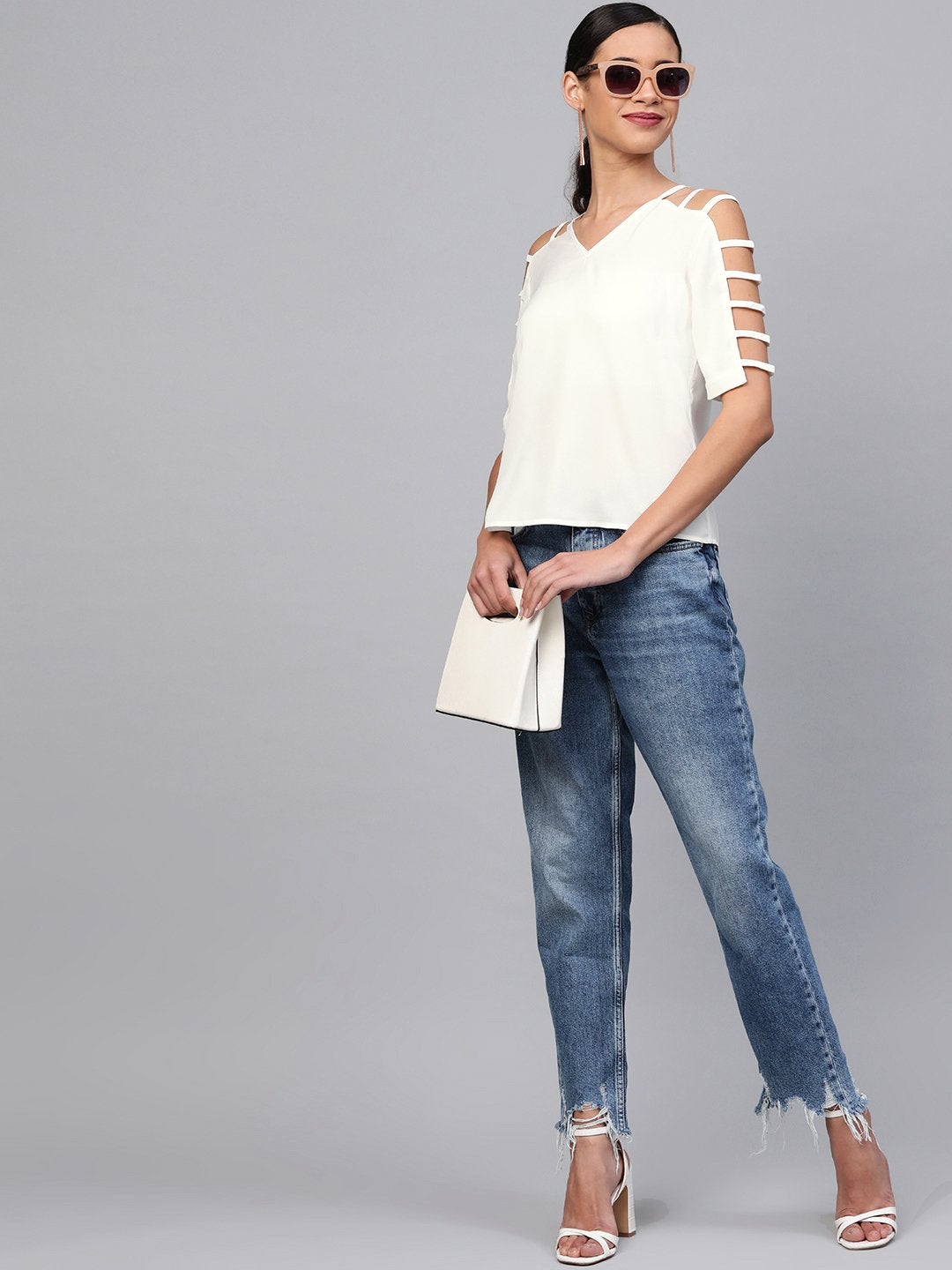 Women's Off-White Strappy Sleeve Top