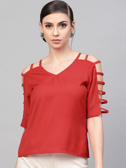 Women's Red Strappy Sleeve Top