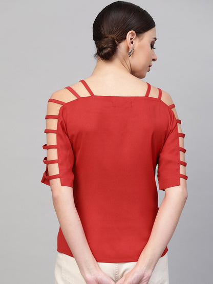 Women's Red Strappy Sleeve Top