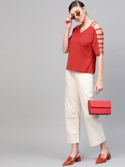 Women's Red Strappy Sleeve Top