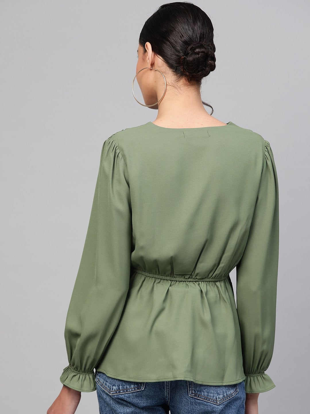 Women's Olive Wrap Peplum Top
