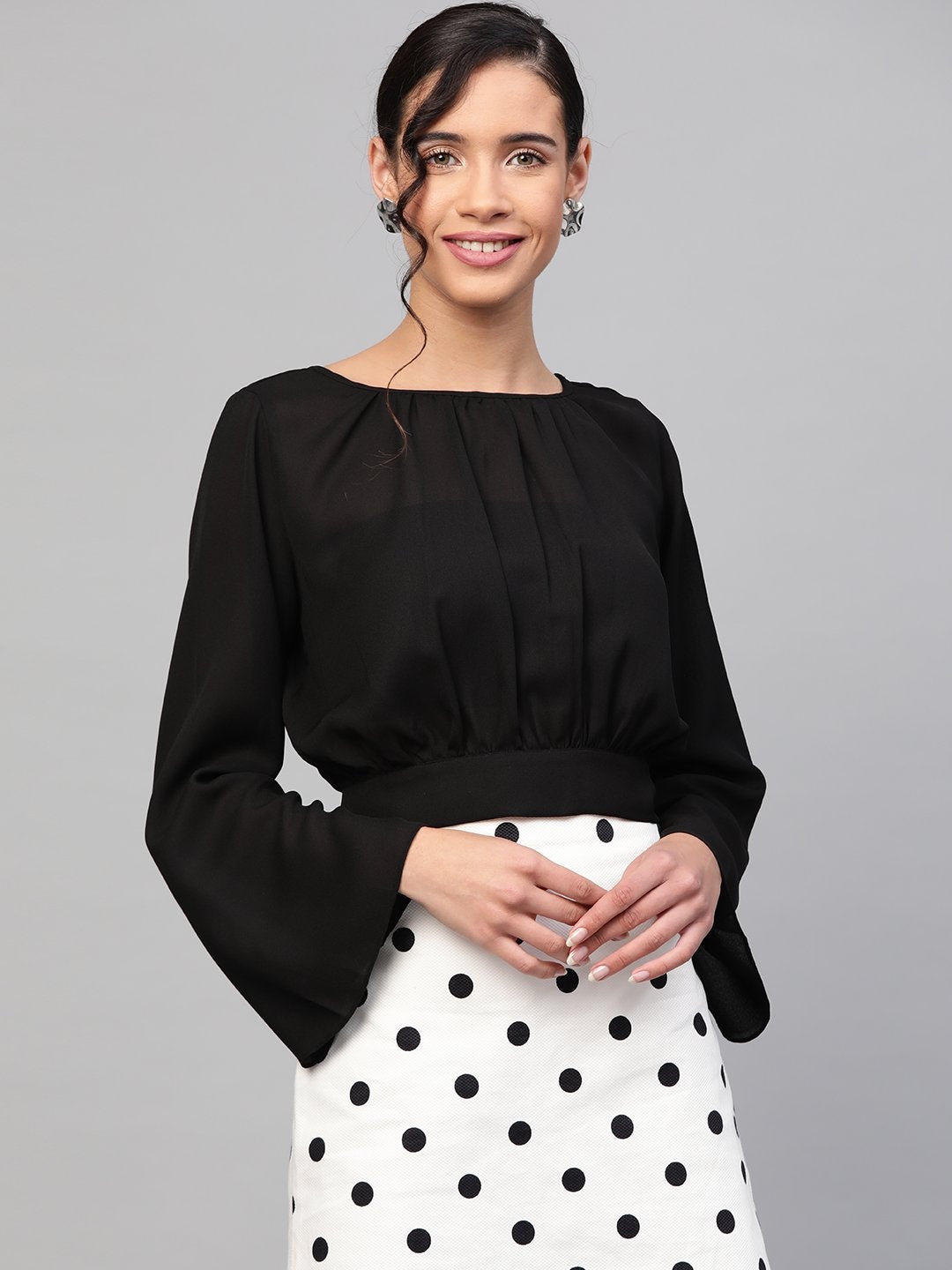 Women's Black Back Tie-Up Crop Top