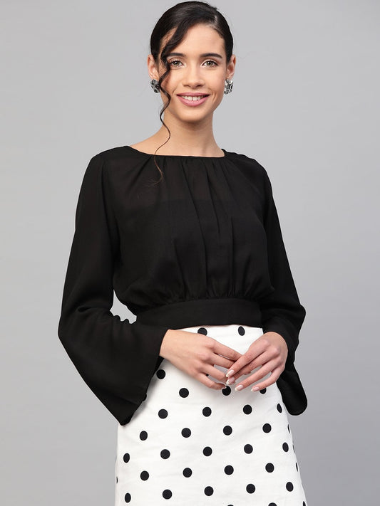Women's Black Back Tie-Up Crop Top