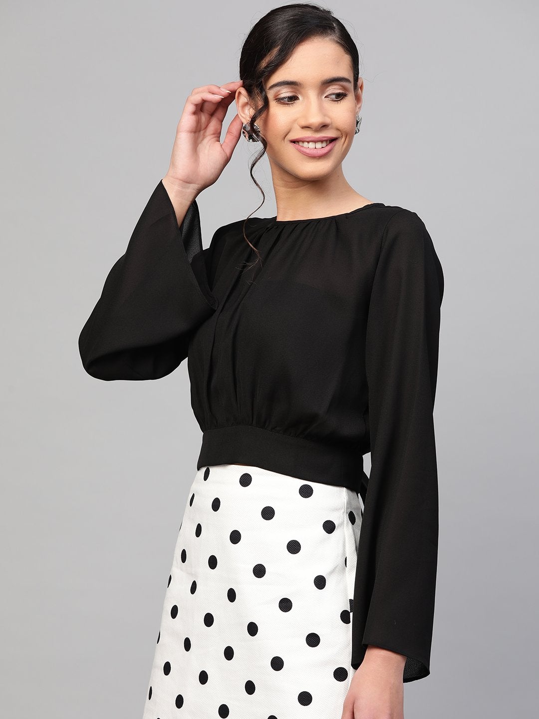 Women's Black Back Tie-Up Crop Top