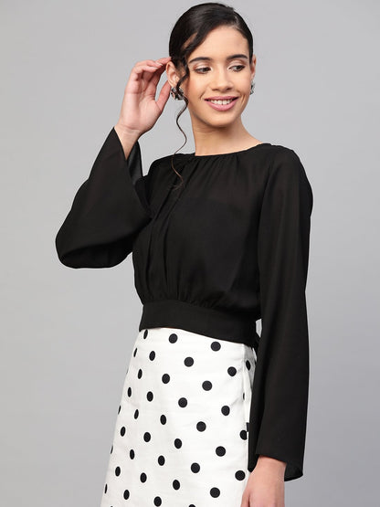 Women's Black Back Tie-Up Crop Top