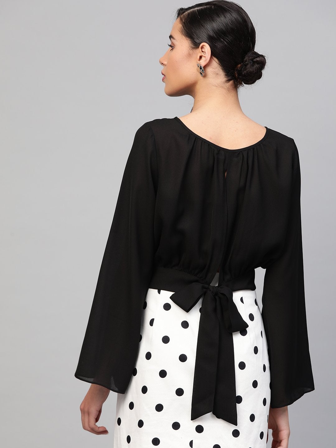 Women's Black Back Tie-Up Crop Top