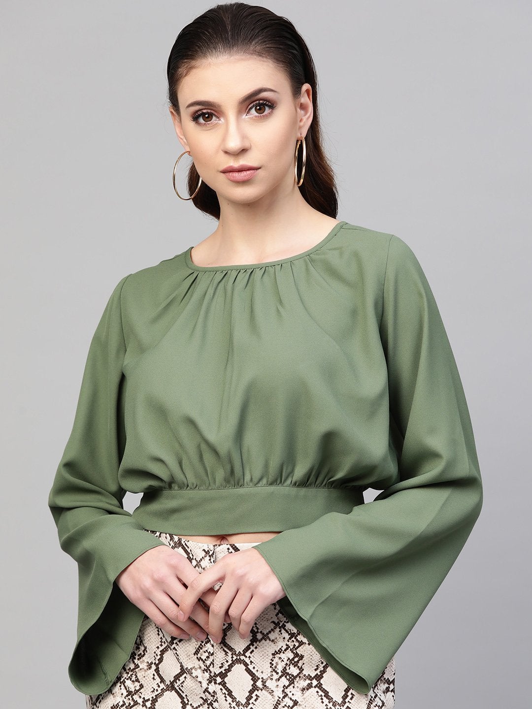 Women's Olive Back Tie-Up Crop Top