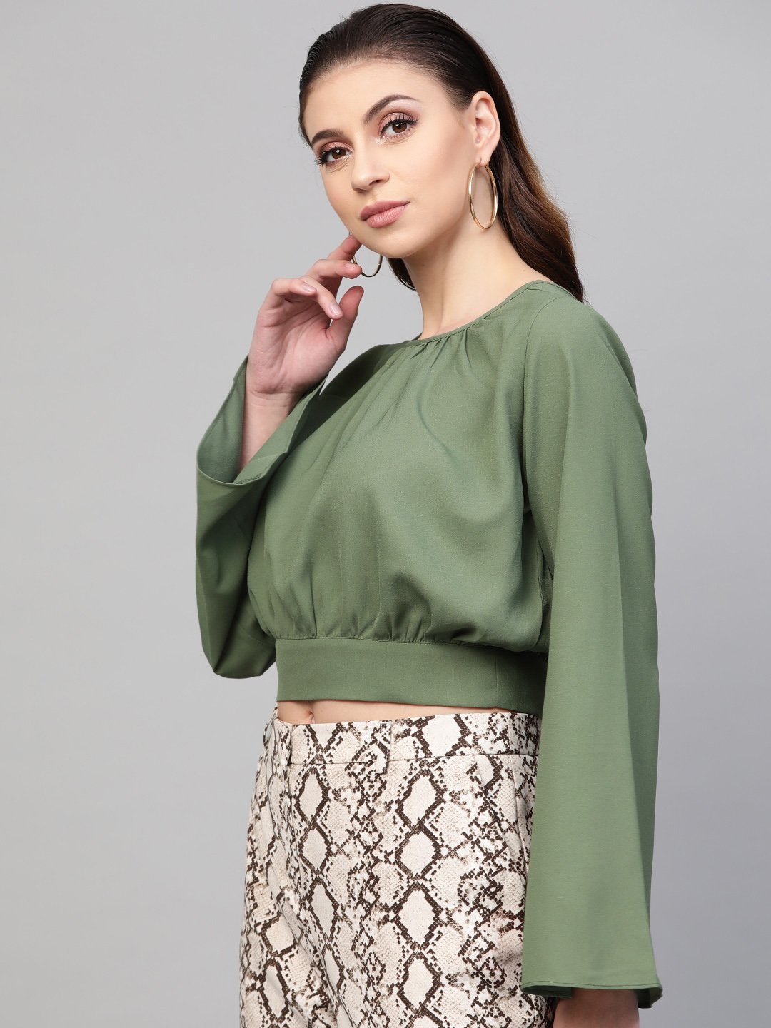 Women's Olive Back Tie-Up Crop Top