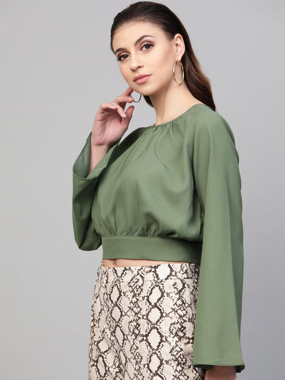 Women's Olive Back Tie-Up Crop Top