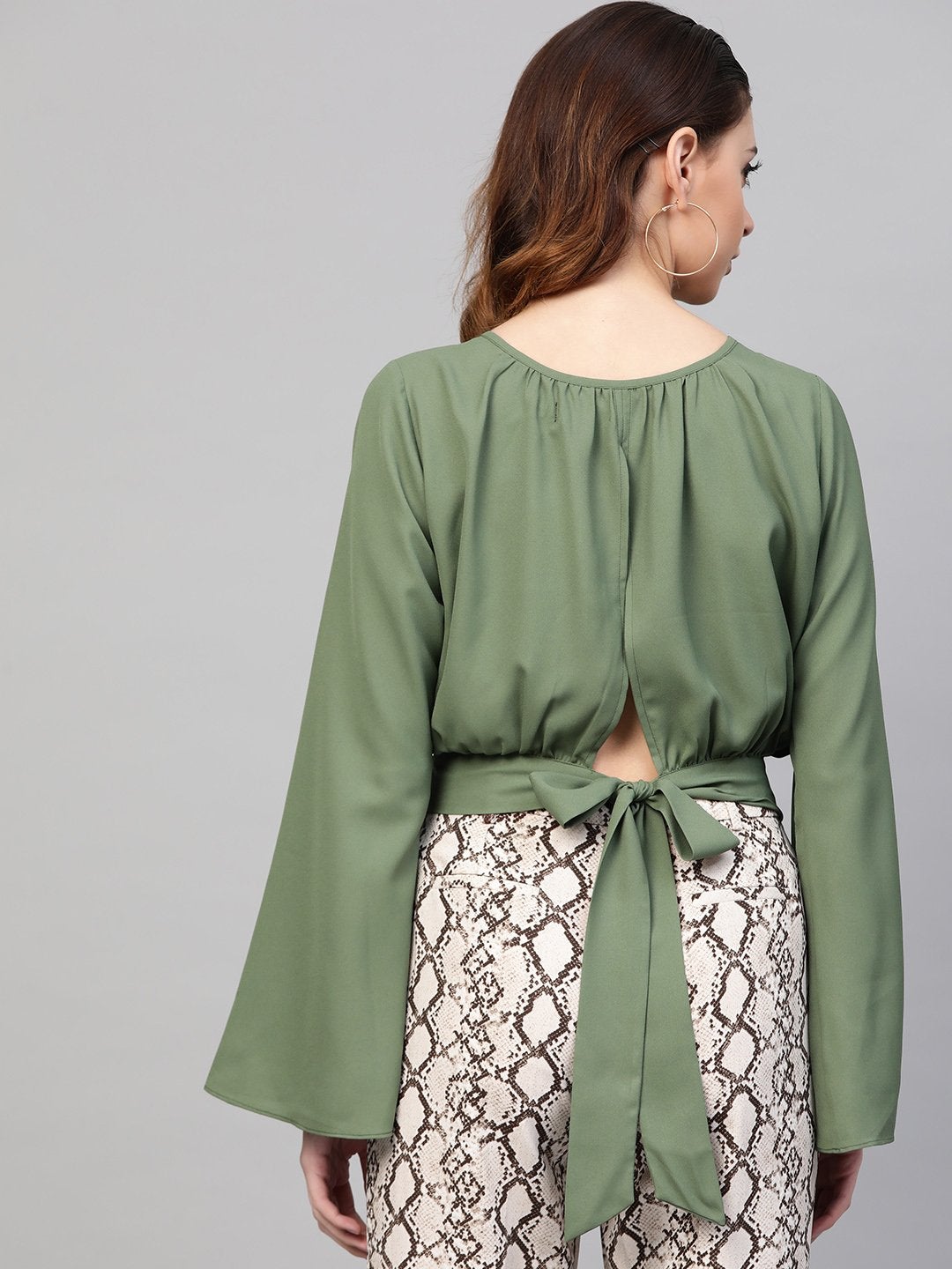 Women's Olive Back Tie-Up Crop Top