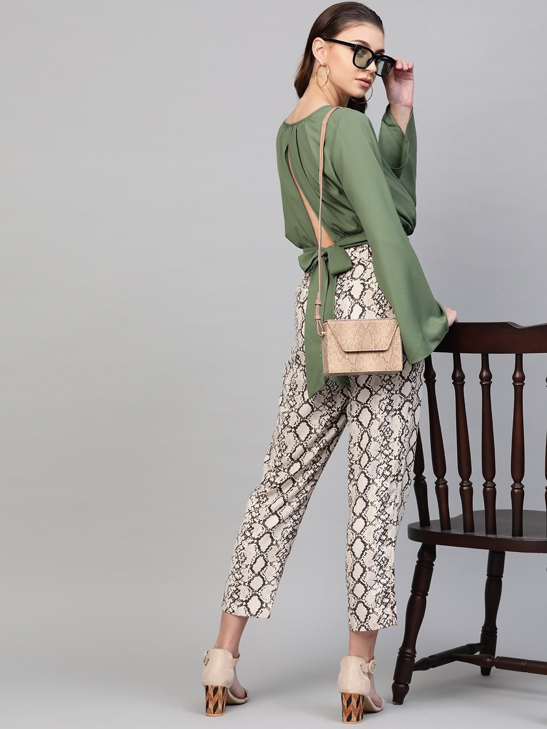 Women's Olive Back Tie-Up Crop Top