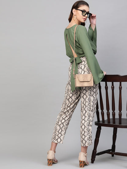 Women's Olive Back Tie-Up Crop Top