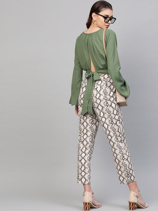 Women's Olive Back Tie-Up Crop Top