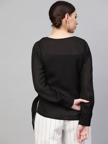 Women's Black Wrap Detail Top