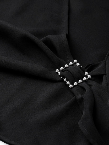 Women's Black Wrap Detail Top