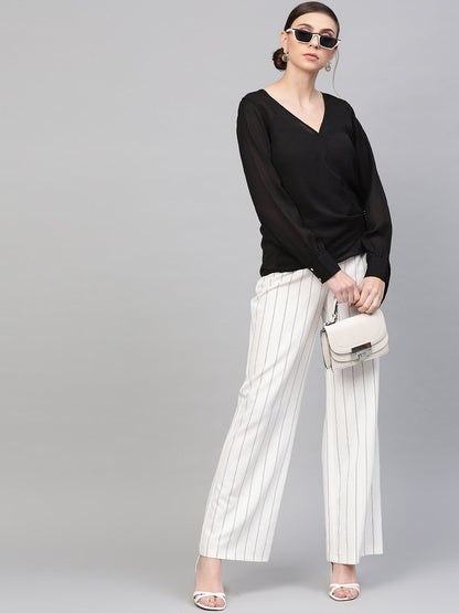 Women's Black Wrap Detail Top