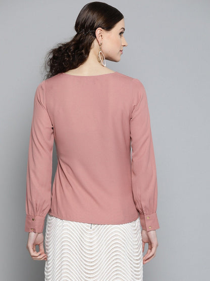 Women's Baked Pink Wrap Detail Top