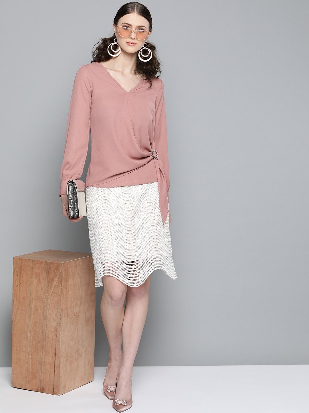 Women's Baked Pink Wrap Detail Top