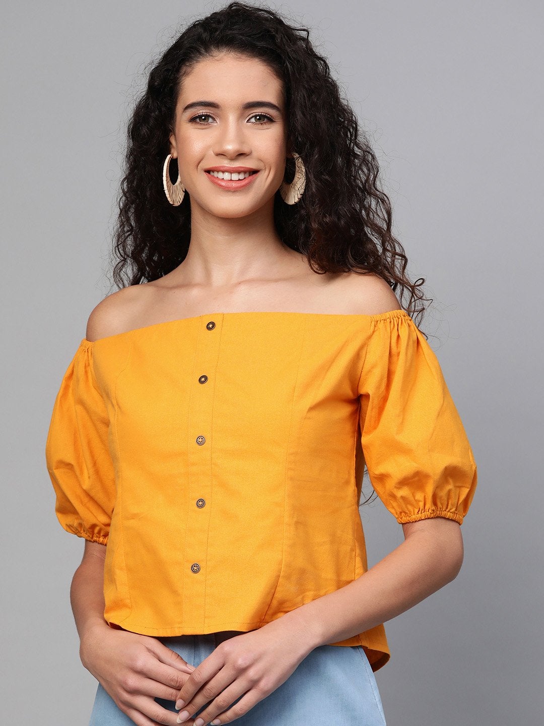 Women's Mustard Off Shoulder Top