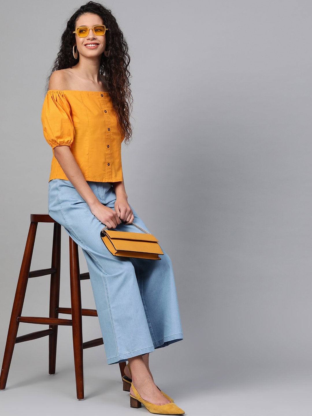 Women's Mustard Off Shoulder Top