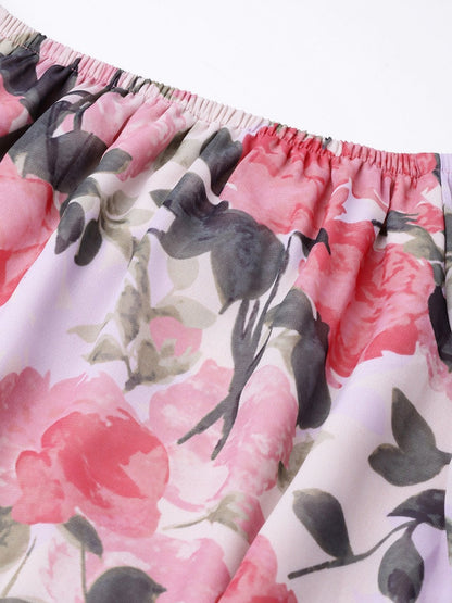 Women's Beige Floral Off Shoulder Crop Top