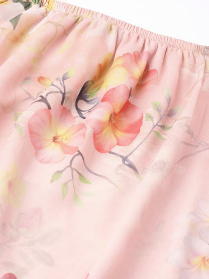 Women's Peach Floral Off Shoulder Crop Top