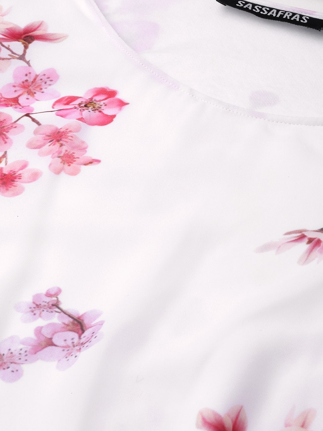 Women's Off-White Floral Rouched Sleeves Crop Top