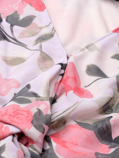 Women's Beige Floral Front Twisted Crop Top