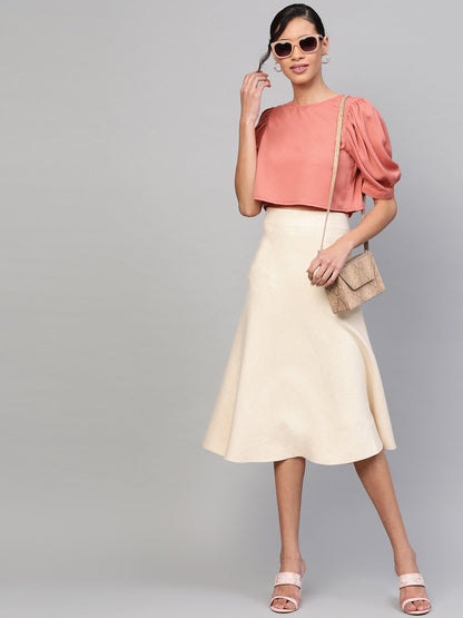 Women's Pink Gathered Sleeve Crop Top
