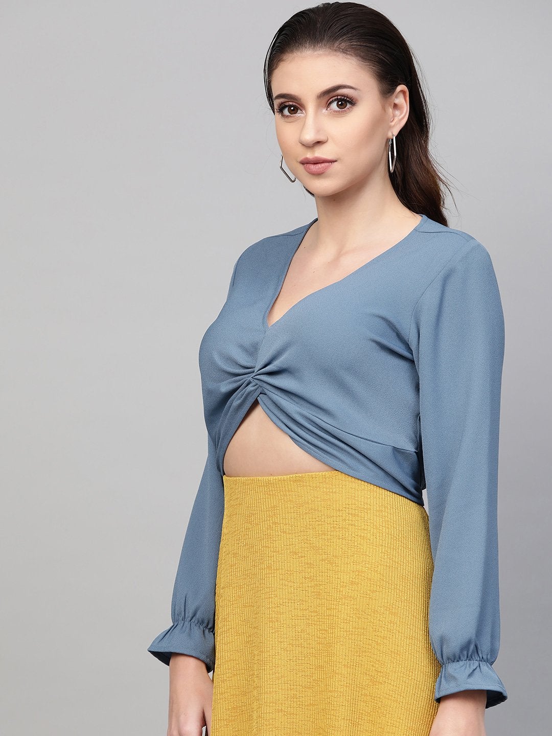 Women's Teal Front Knot Crop Top