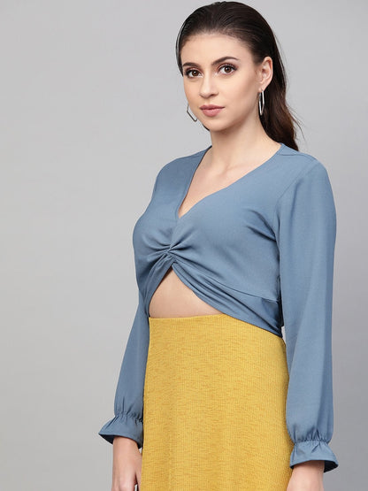 Women's Teal Front Knot Crop Top