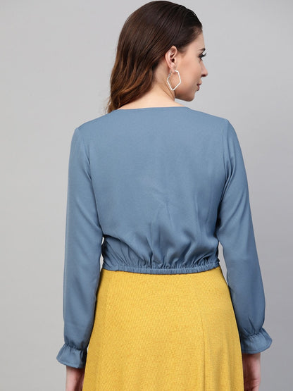 Women's Teal Front Knot Crop Top