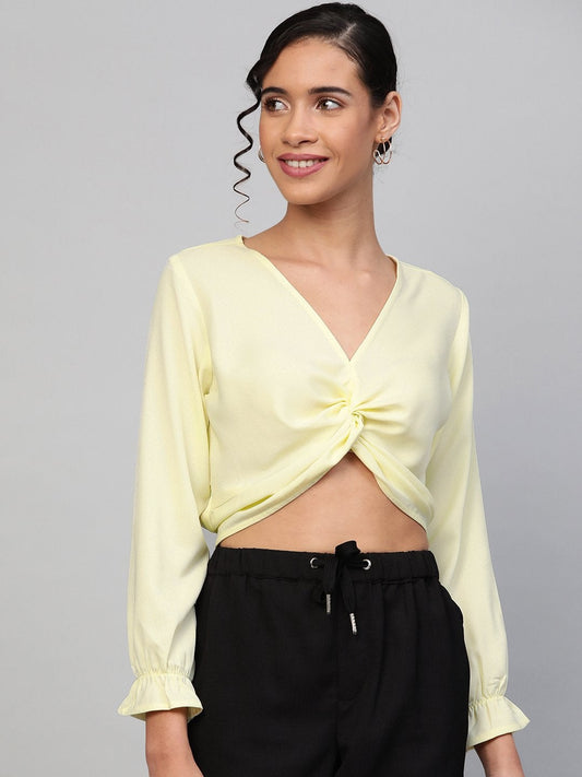 Women's Lemon Front Knot Crop Top