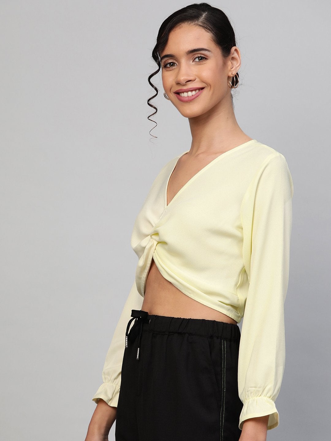 Women's Lemon Front Knot Crop Top