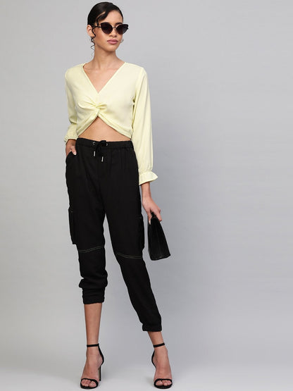 Women's Lemon Front Knot Crop Top