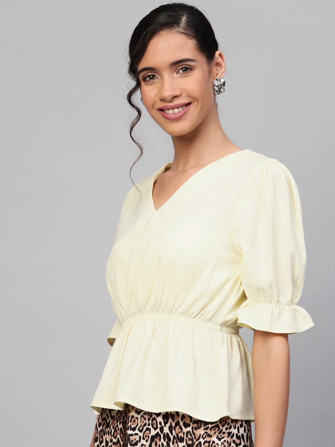 Women's Lemon V-Neck Peplum Top