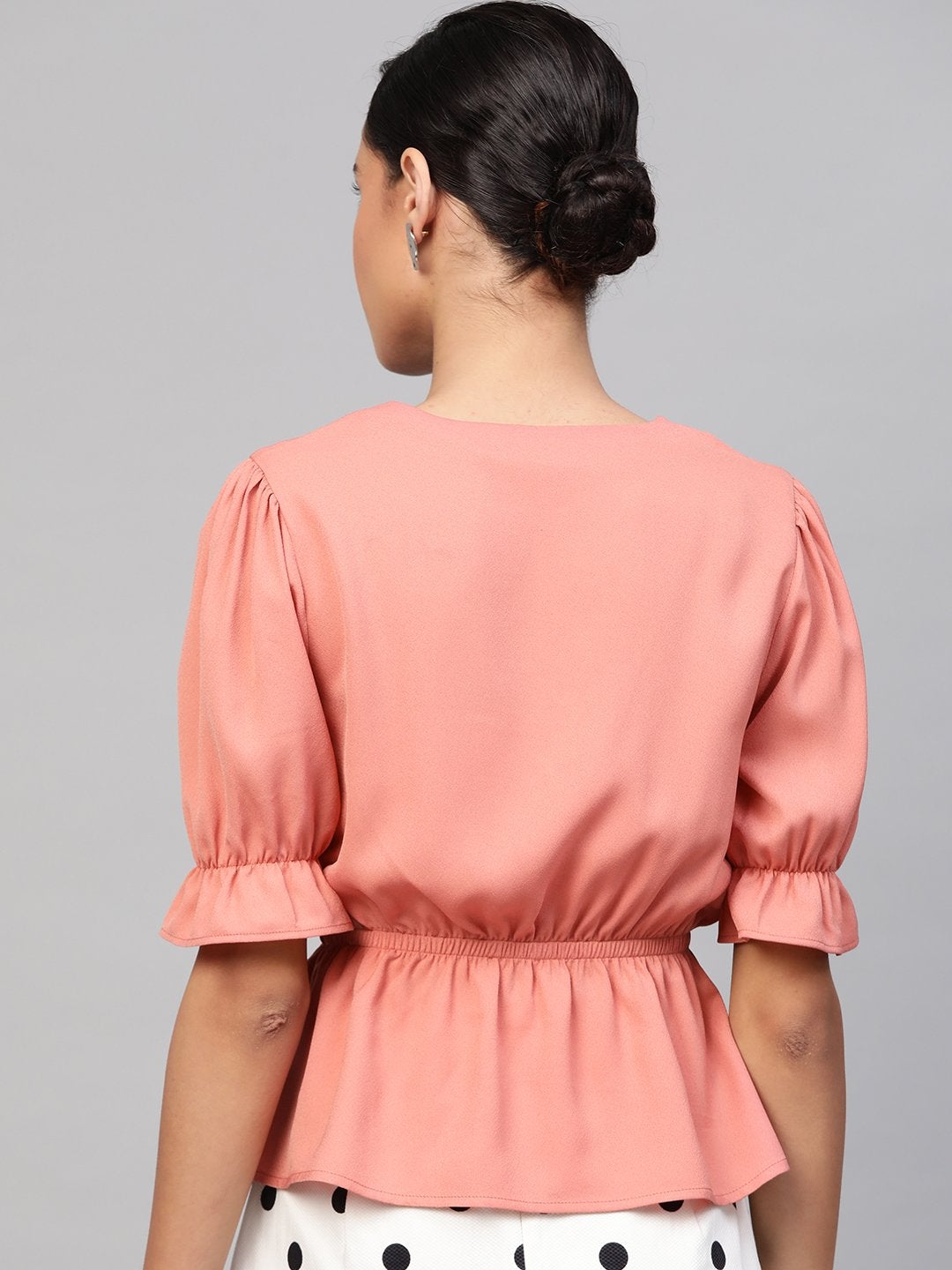 Women's Pink V-Neck Peplum Top