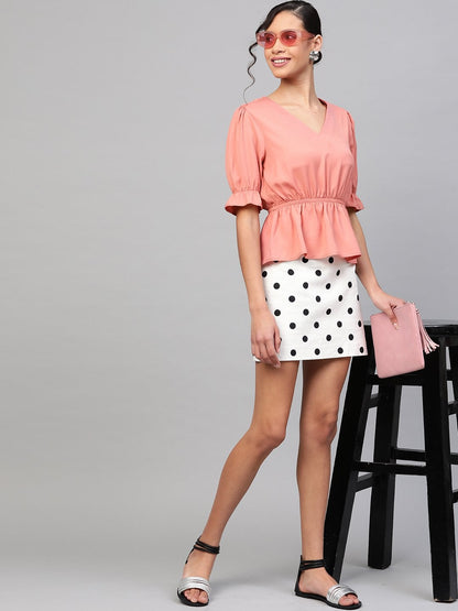 Women's Pink V-Neck Peplum Top
