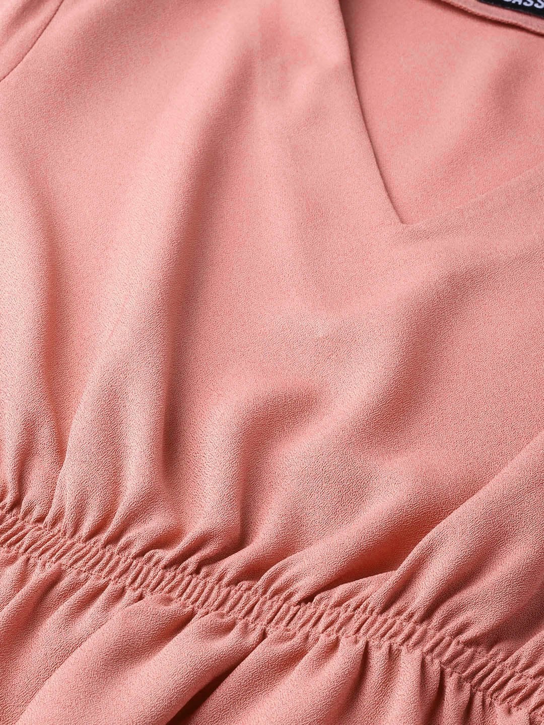 Women's Pink V-Neck Peplum Top