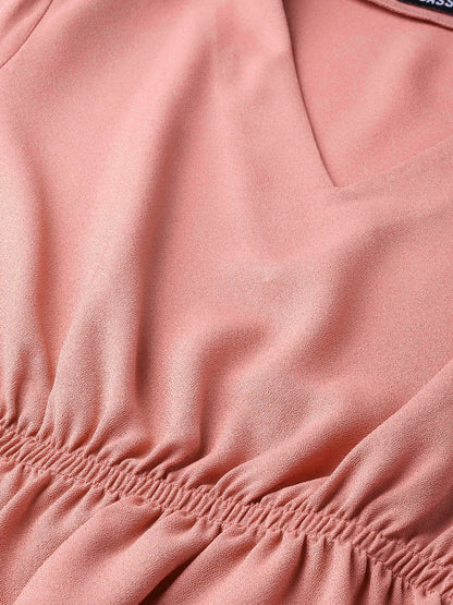 Women's Pink V-Neck Peplum Top