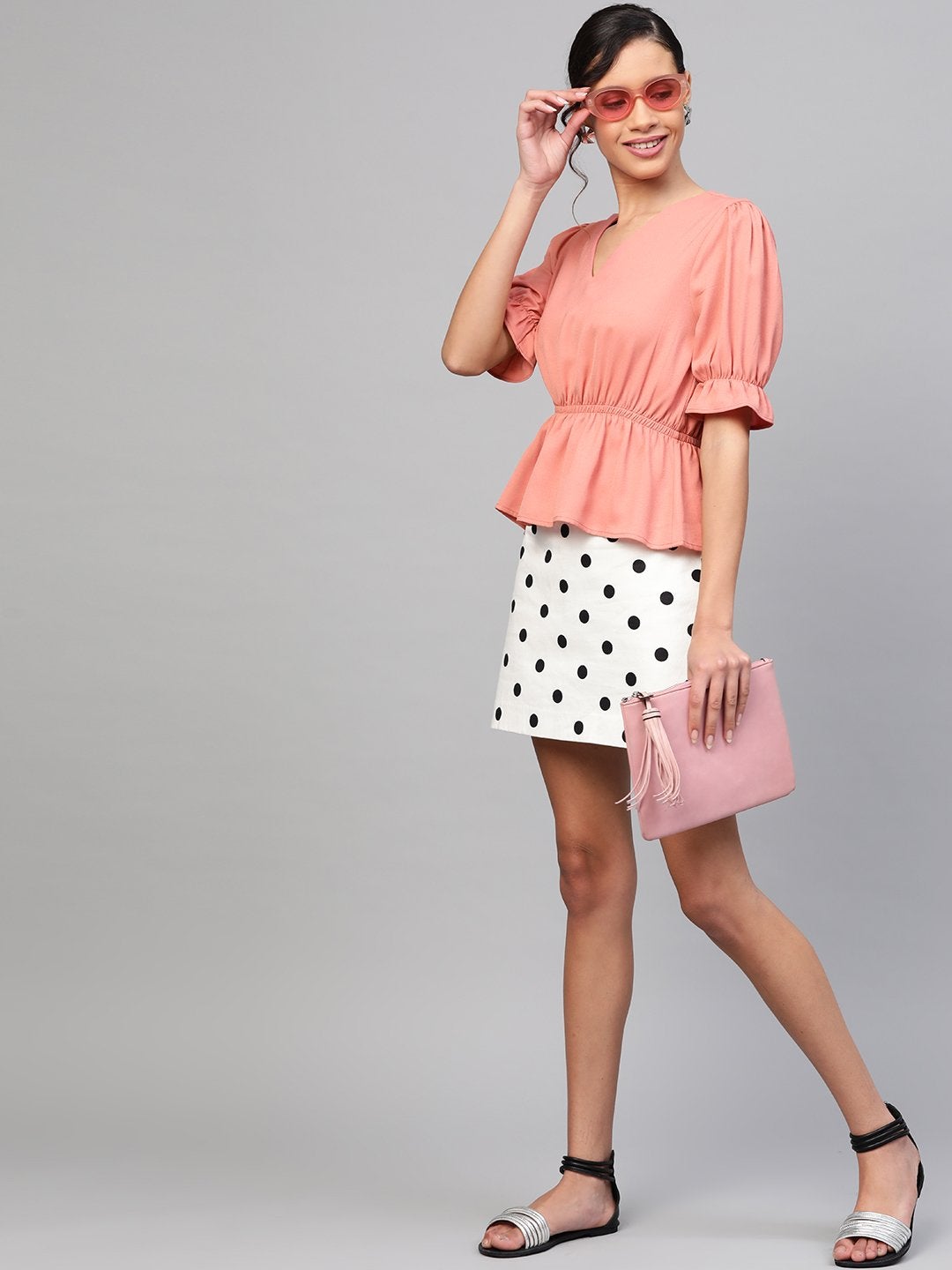 Women's Pink V-Neck Peplum Top