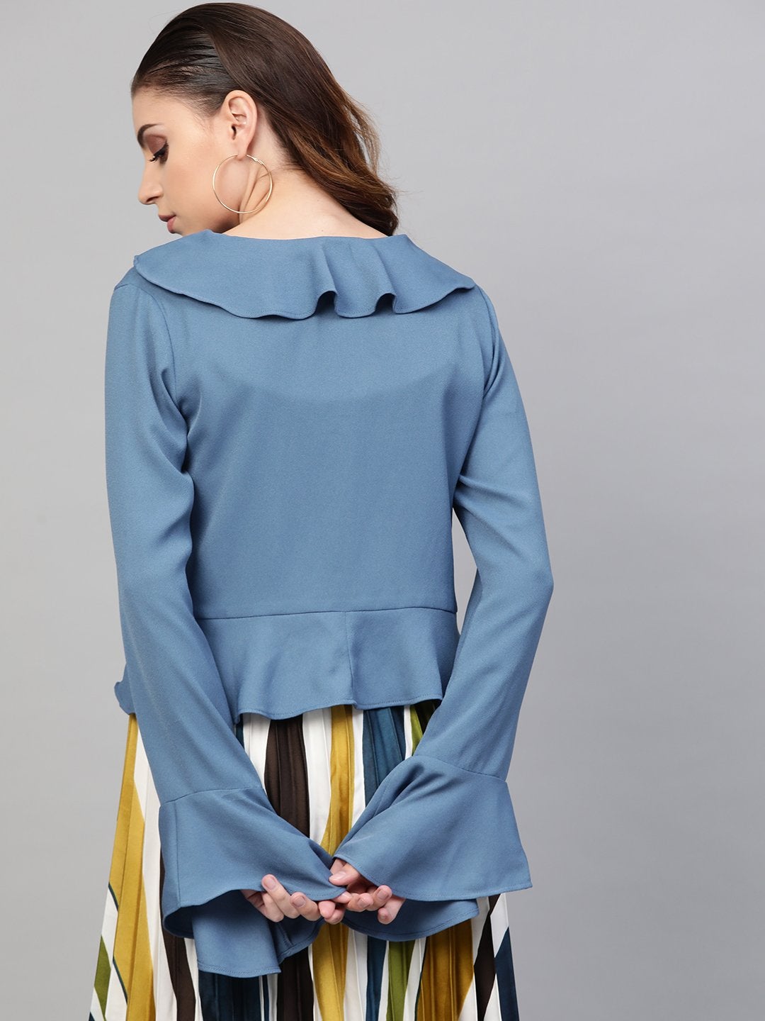 Women's Teal Front Ruffle Crop Top