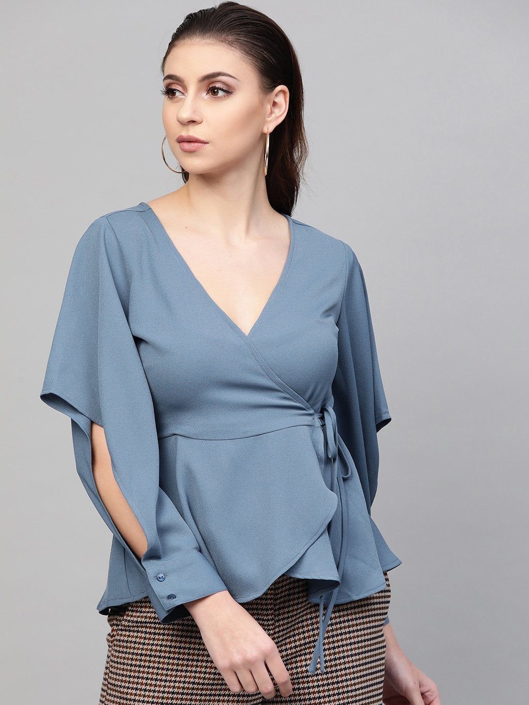 Women's Teal Wrap Tie-Up Top