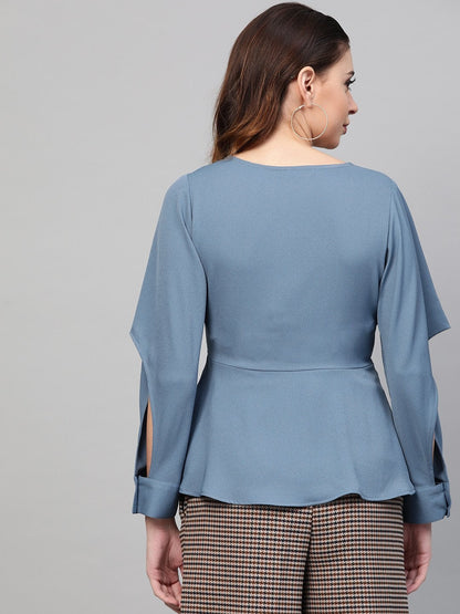 Women's Teal Wrap Tie-Up Top