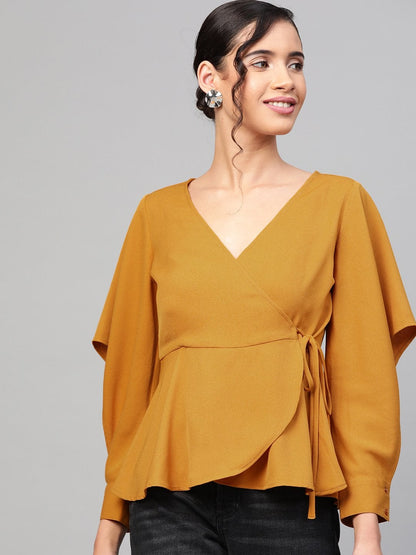 Women's Mustard Wrap Tie-Up Top