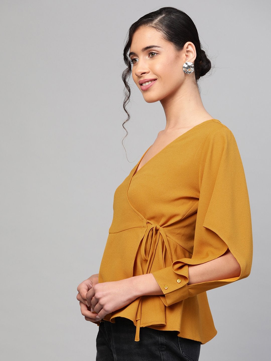 Women's Mustard Wrap Tie-Up Top