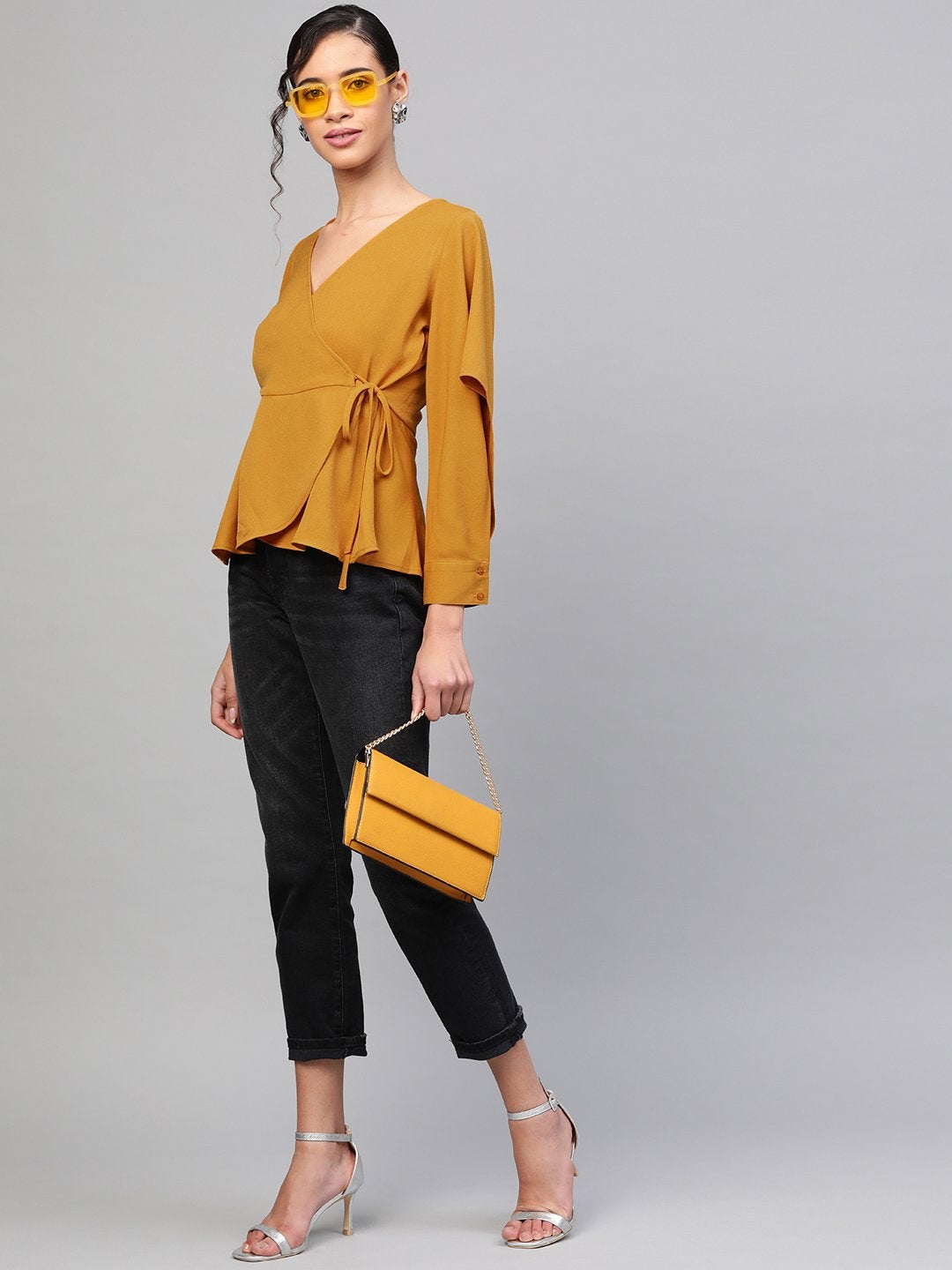 Women's Mustard Wrap Tie-Up Top
