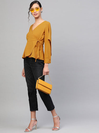 Women's Mustard Wrap Tie-Up Top